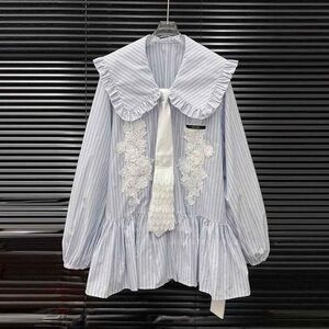 Striped Blouse with Lace Details